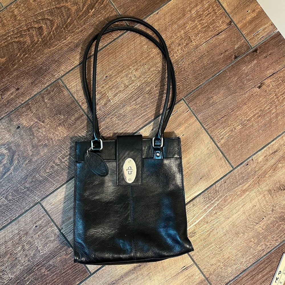 G.H. Bass & Co. Leather Shoulder Bag Black Large Vtg Minimalist Western